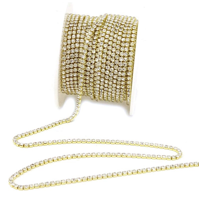 yueton 11 Yards 2MM Crystal Rhinestone Close Chain Trimming Claw Chain Jewelry Crafts DIY (Gold) - Image 3